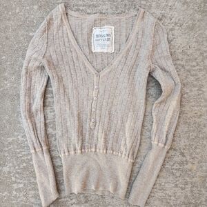 Y2K Mossimo Henley Knit Long Sleeve Babydoll Bella Swan Ribbed Wool/Rabbit, L